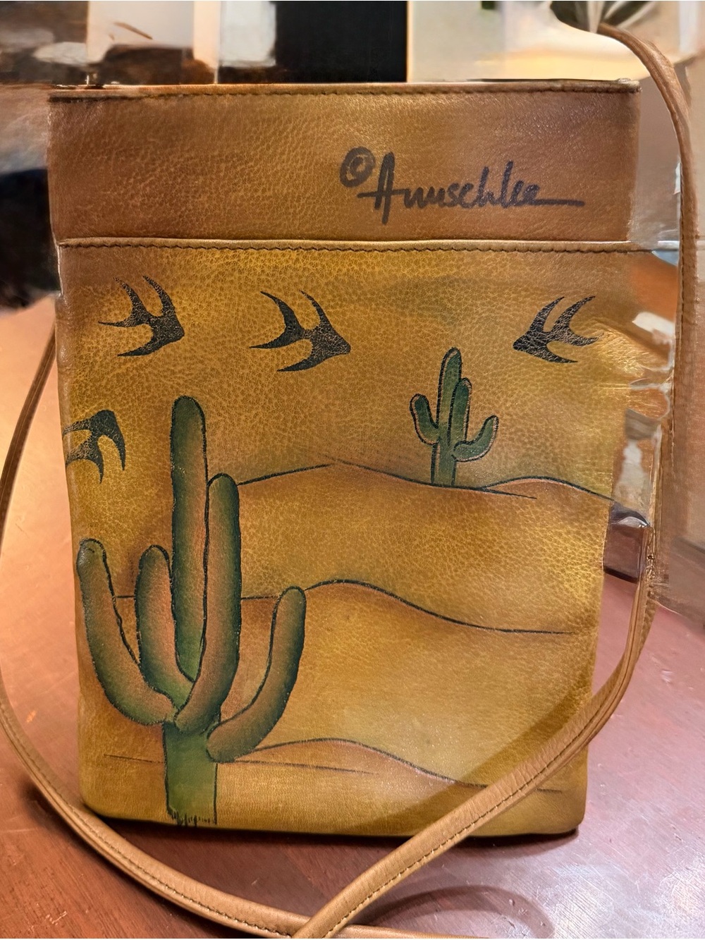 Vintage Anuschka Hand Painted Leather Southwestern Crossbody bag